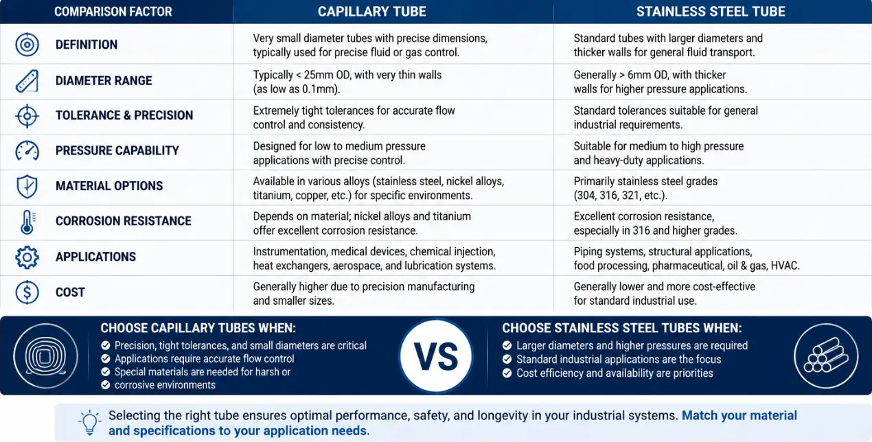 Capillary Tube vs Stainless Steel Tube: Key Differences for Industrial Applications