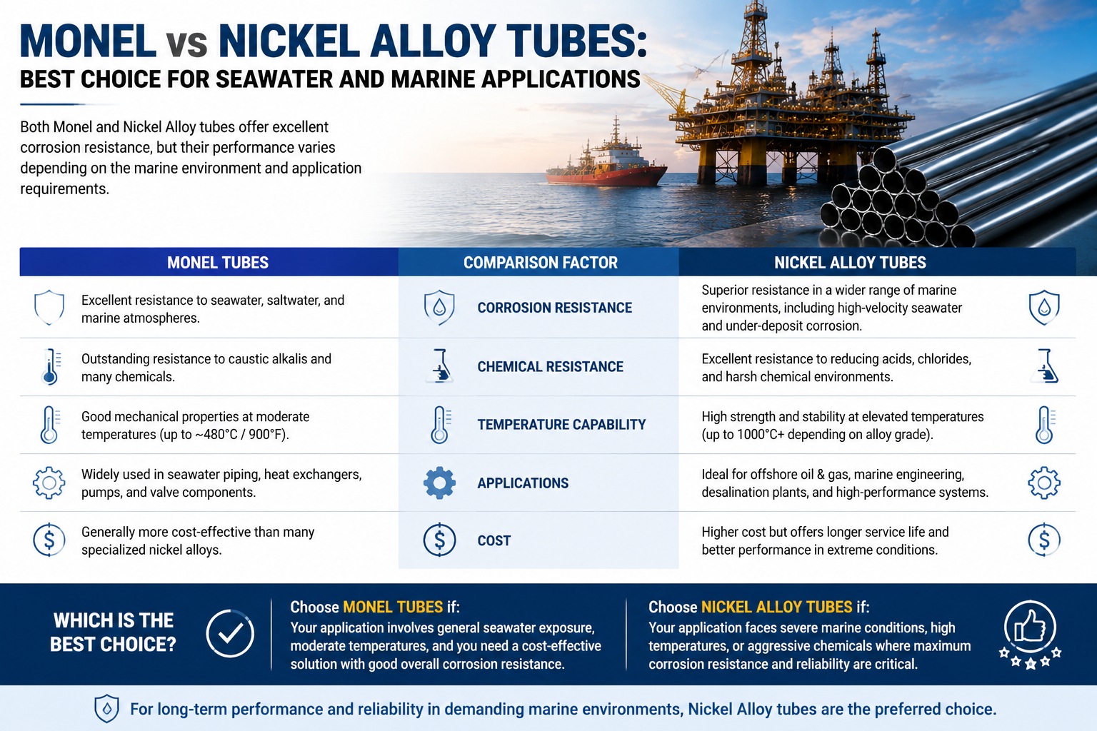Monel vs Nickel Alloy Tubes: Best Choice for Seawater and Marine Applications